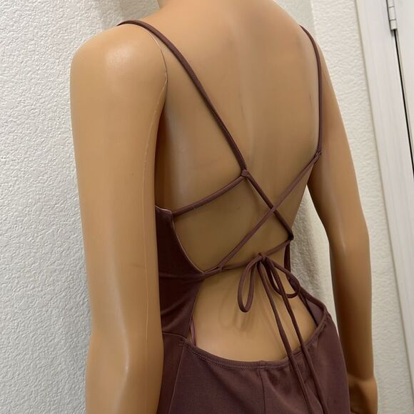 Windsor Dress Gown Purple Mauve Size Medium Spaghetti Strap Tie Backless Maxi - Picture 7 of 16